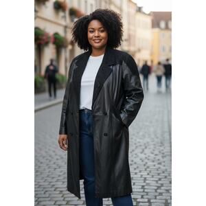 Vintage Diana Marco 80s Woman’s Leather Trench Coat Black Witchy Grunge size 20